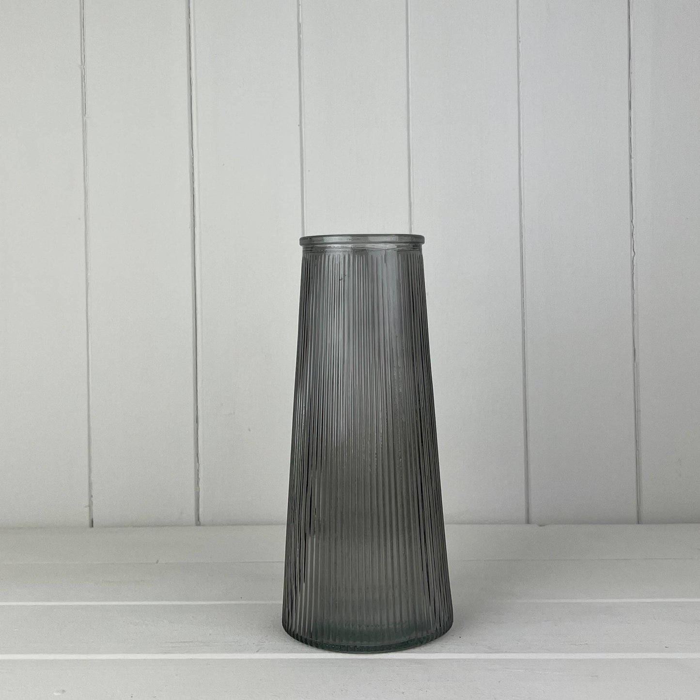 Smoky Grey Tall Ribbed Vase
