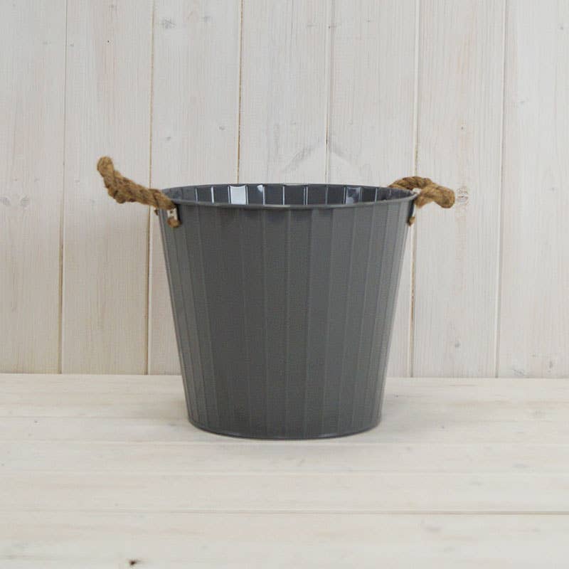 Grey Zinc Bucket With Hessian Ears