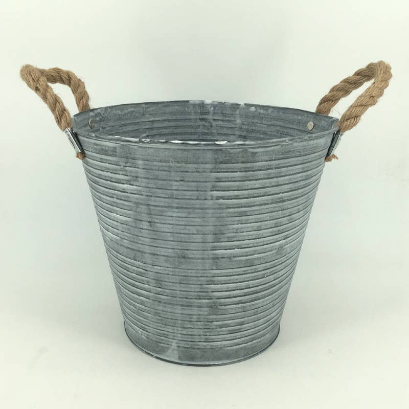 Zinc Bucket With Drainage Holes And Hessian Ears