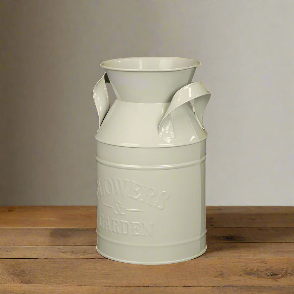 Grey Flower And Garden Zinc Milk Churn