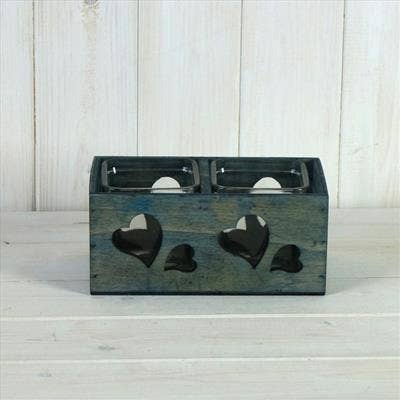 Blue Tealight With Cut Out Heart Detail
