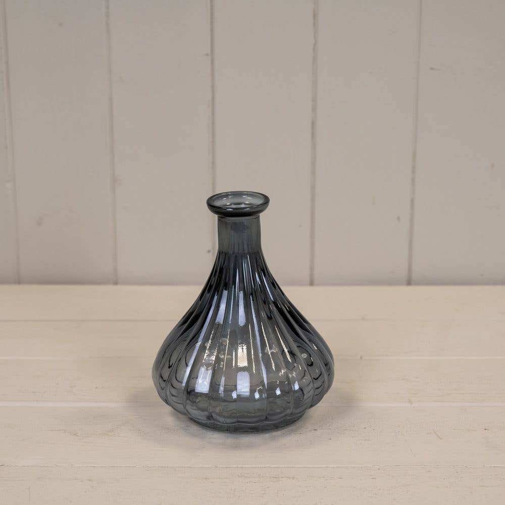 Cool Grey Ribbed Bud Vase