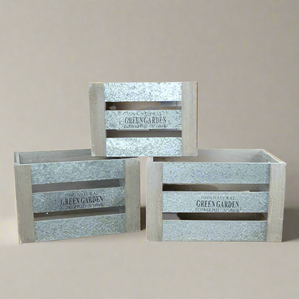 Wood And Zinc Crate Set