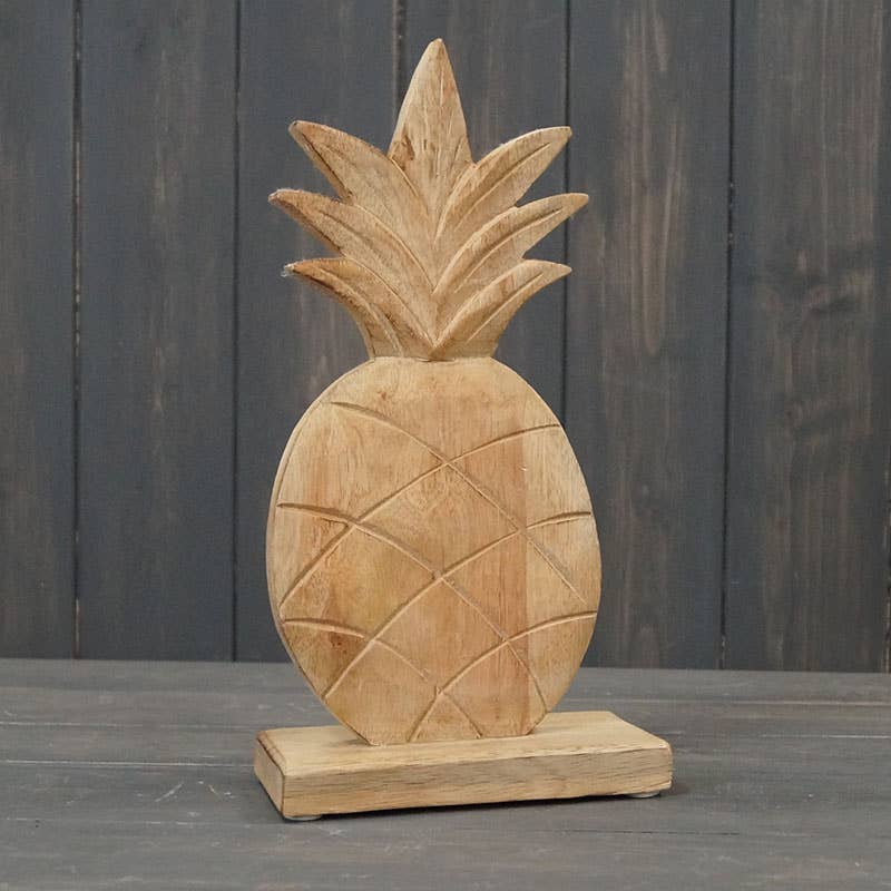 Large Wooden Carved Pineapple Display