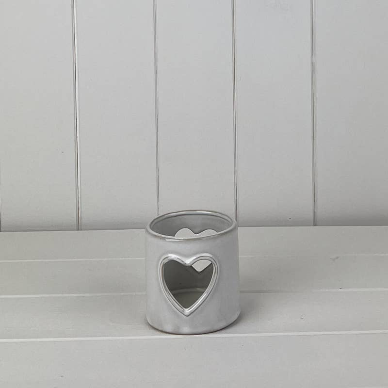 Glazed Ceramic Tealight Holder With Heart/Star Cut-Out Detail