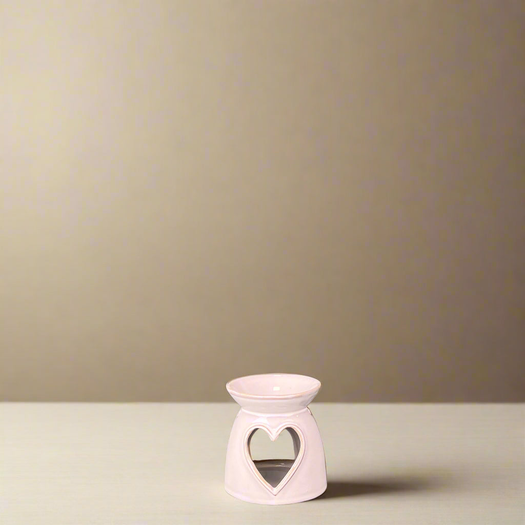 Glazed Ceramic Wax Oil Burner With Heart Detail