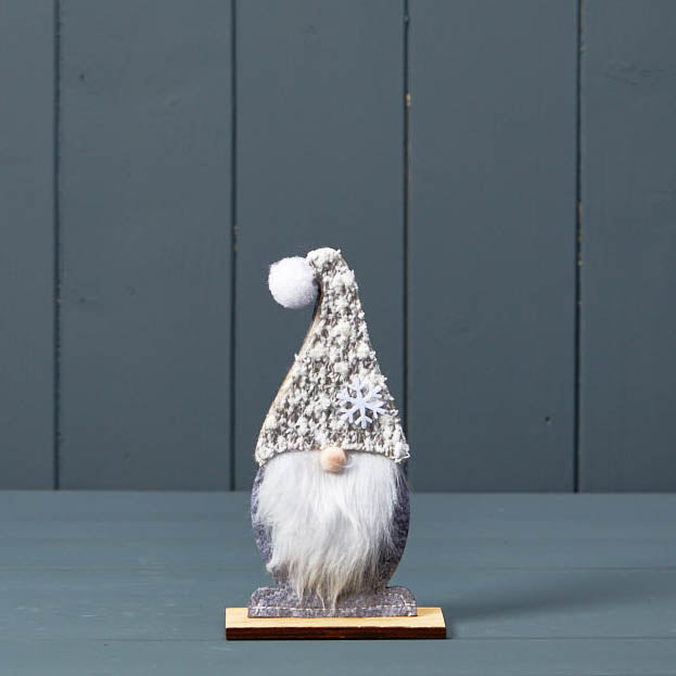Grey Felt Gonk On Wooden Base