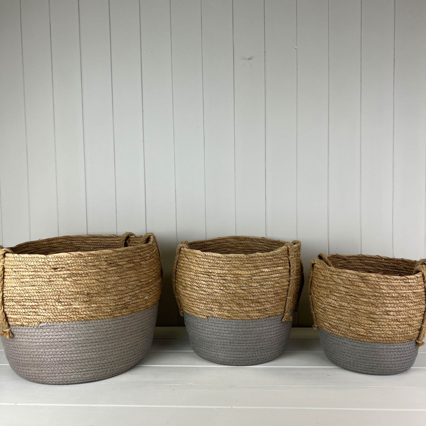 Grey Straw Baskets Set