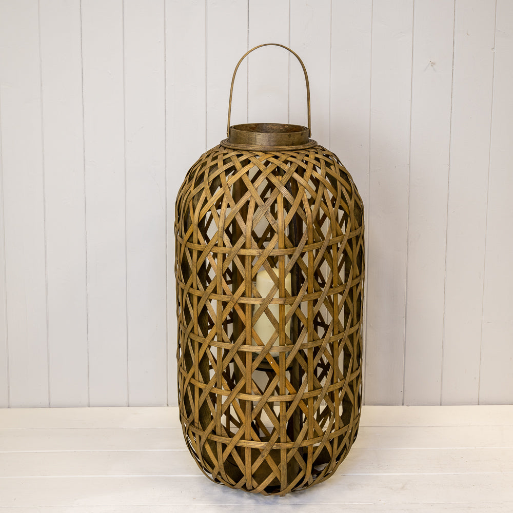 Oval Bamboo Lantern With Glass Insert