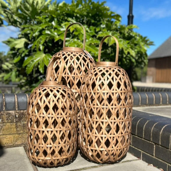Oval Bamboo Lantern With Glass Insert