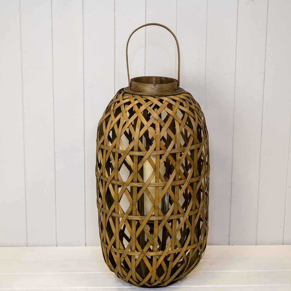 Oval Bamboo Lantern With Glass Insert