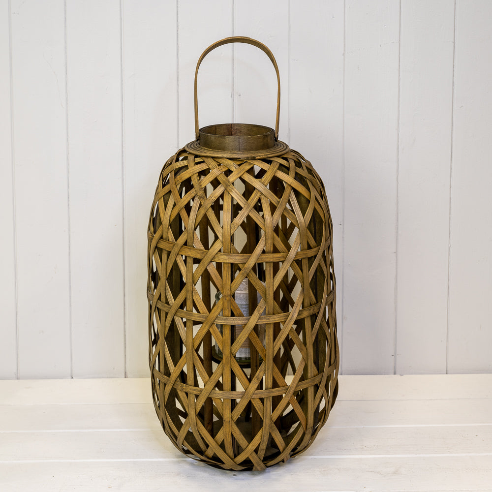 Oval Bamboo Lantern With Glass Insert