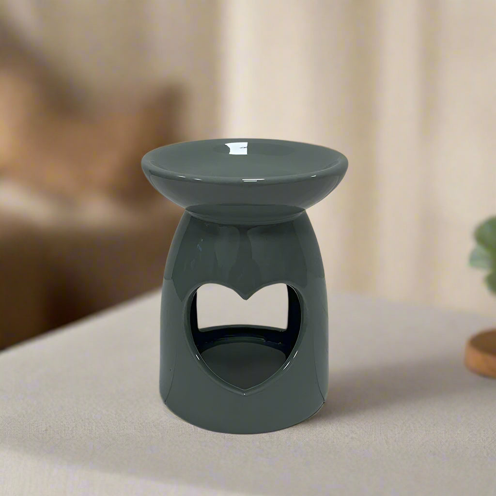 Grey Heart Ceramic Wax/Oil Burner