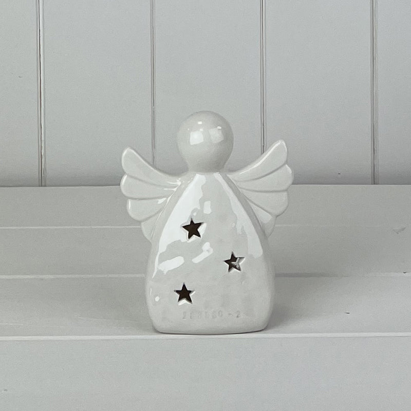 White Ceramic Angel Ornament with LED