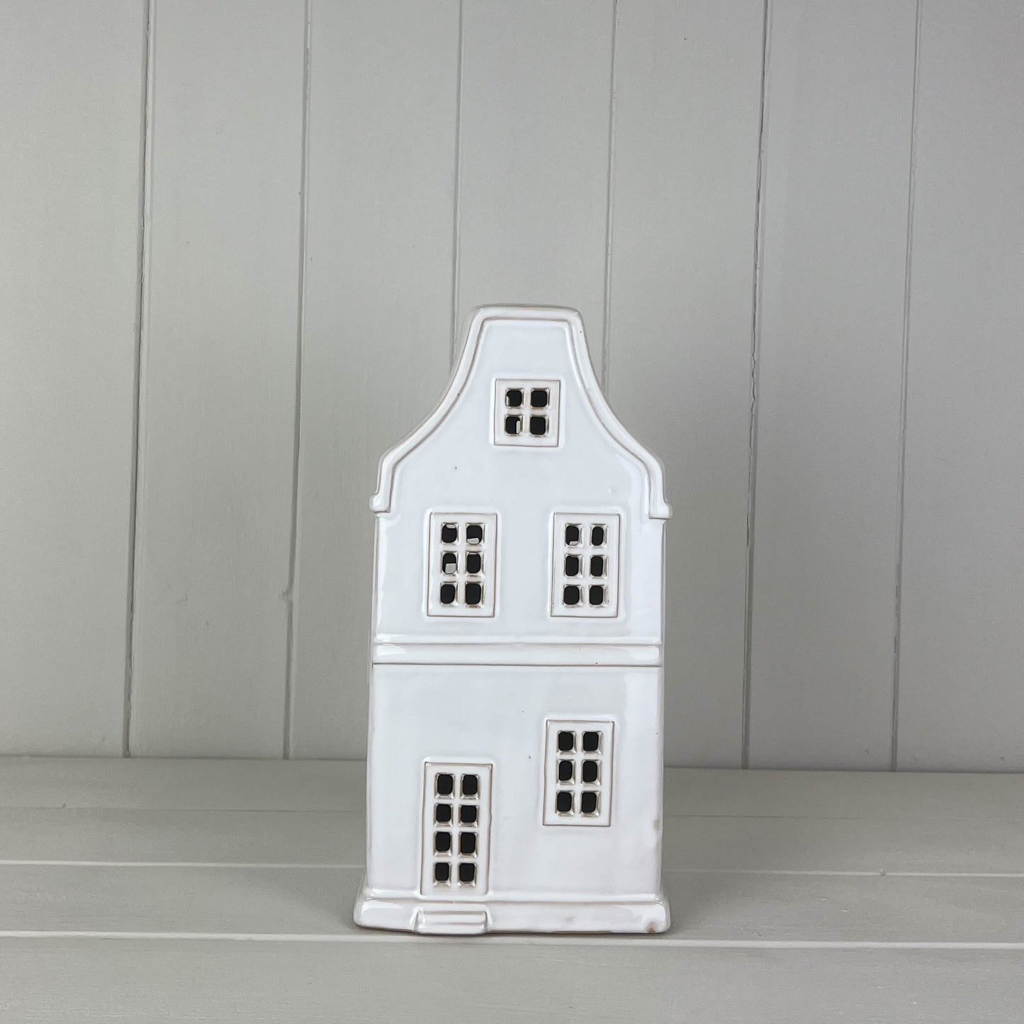 White Ceramic House Ornament with LED