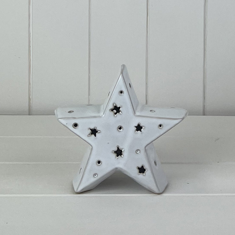 White Ceramic Star Ornament with LED