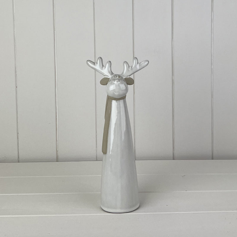 Glazed Ceramic Tall Reindeer Ornament With Texture Detail