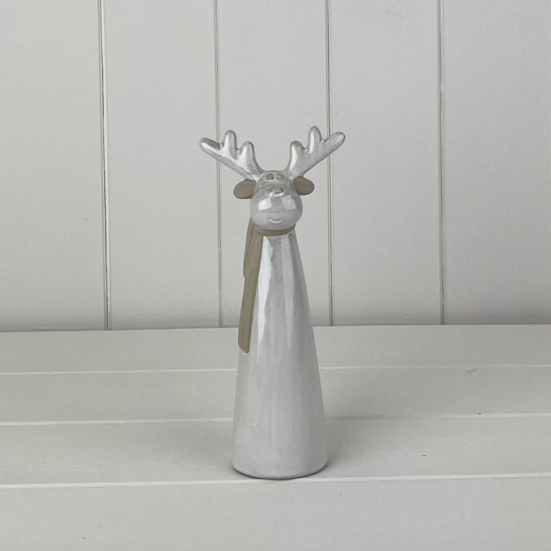 Glazed Ceramic Tall Reindeer Ornament With Texture Detail