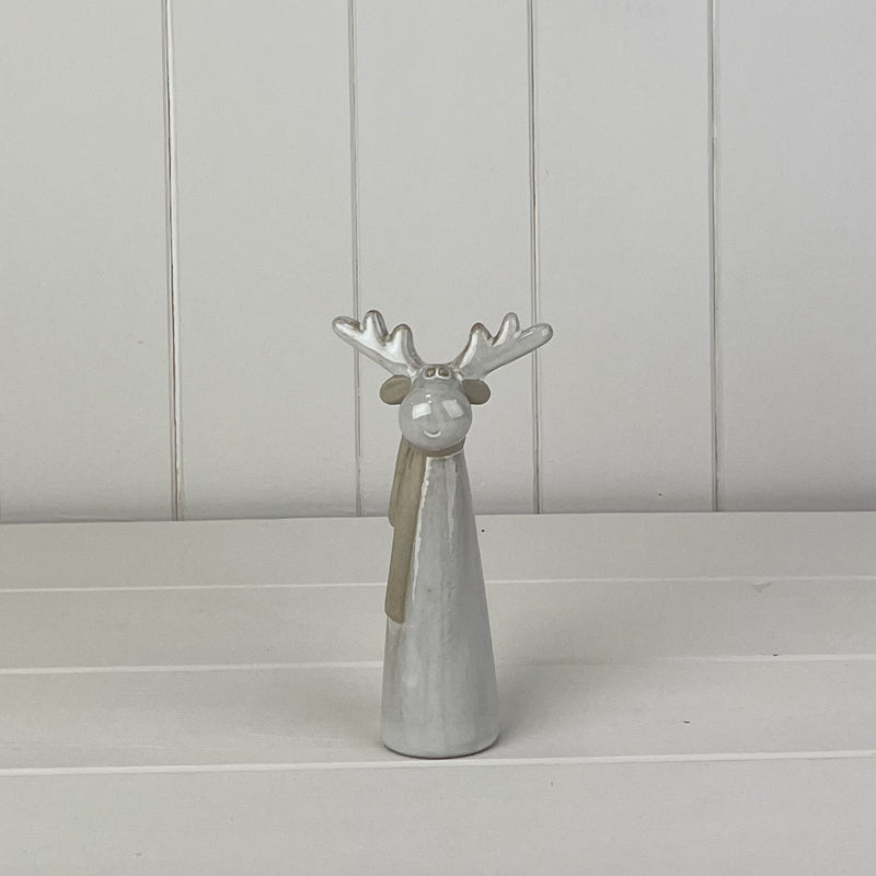 Glazed Ceramic Tall Reindeer Ornament With Texture Detail
