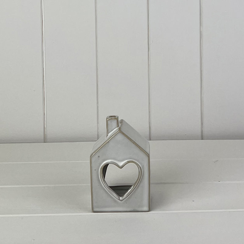 Glazed Ceramic House Tealight Holder With Heart