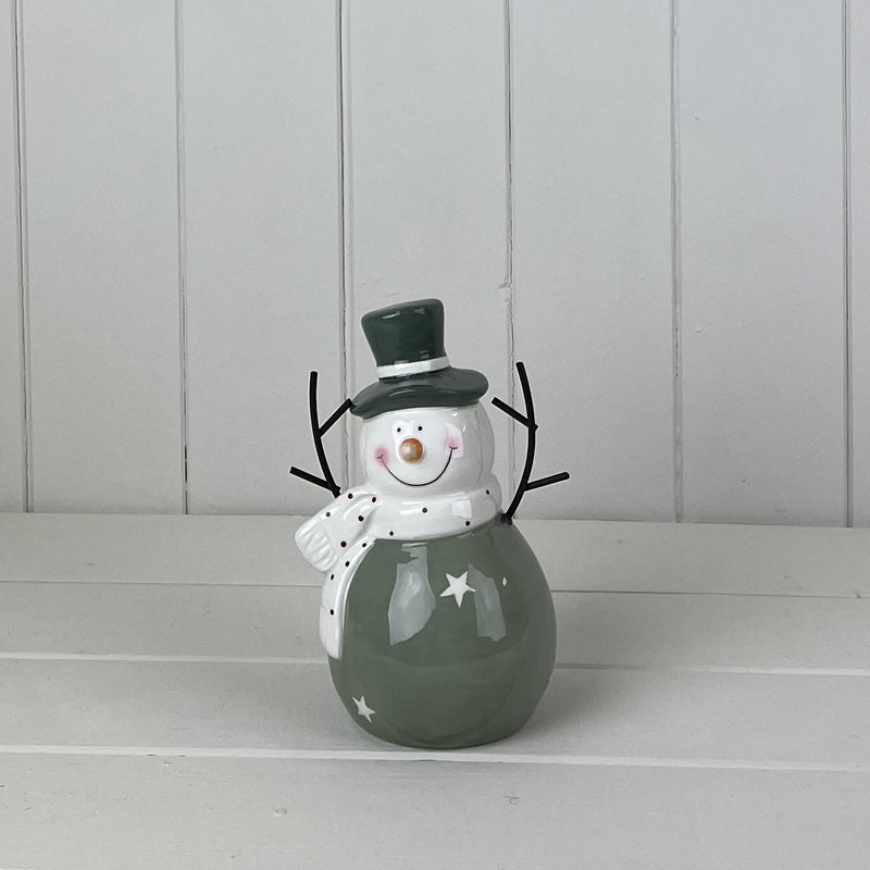 Light Green/White Ceramic Snowman Decoration