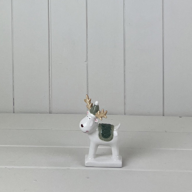 Dark Green/White Ceramic Reindeer Decoration