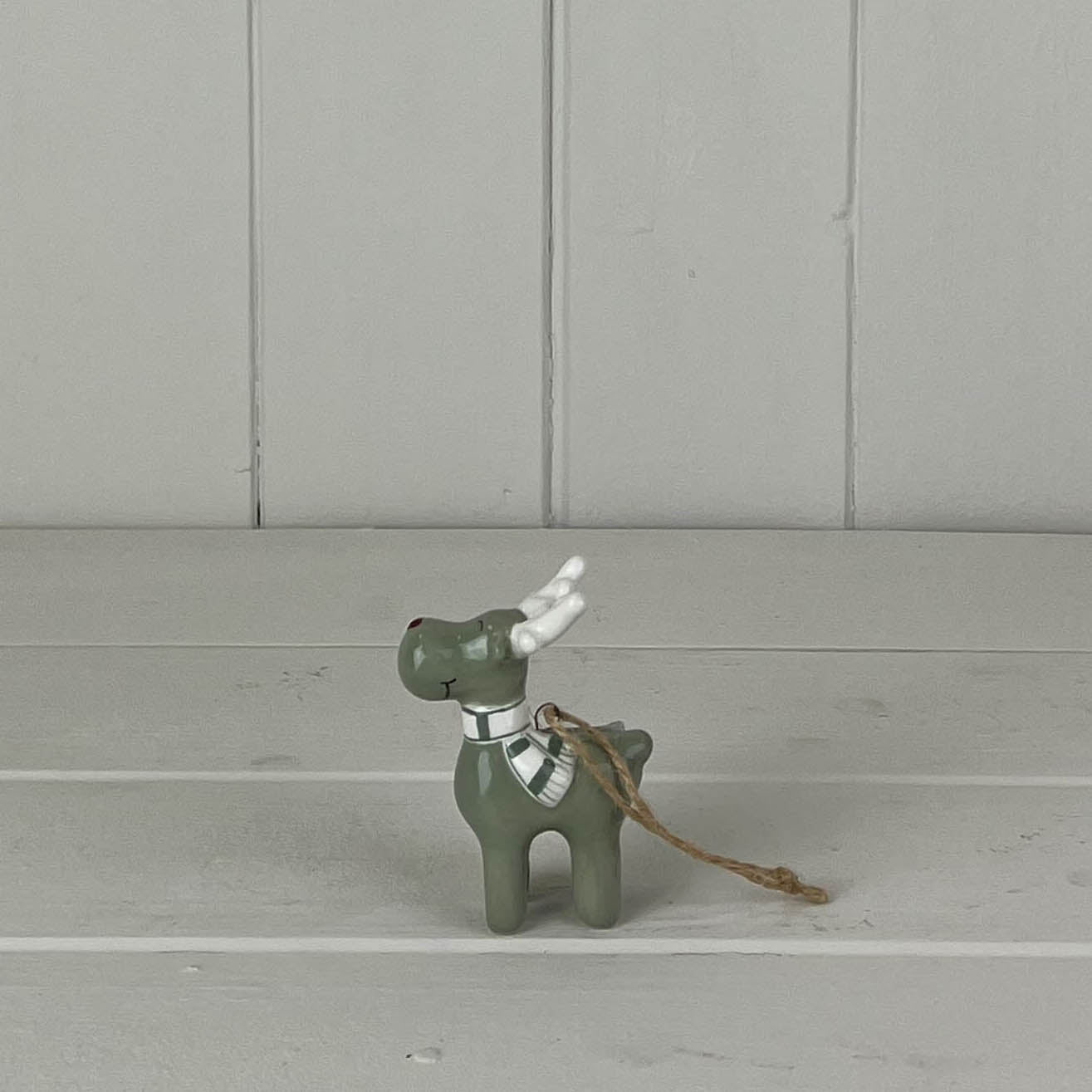 Light Green/White Ceramic Reindeer Decoration