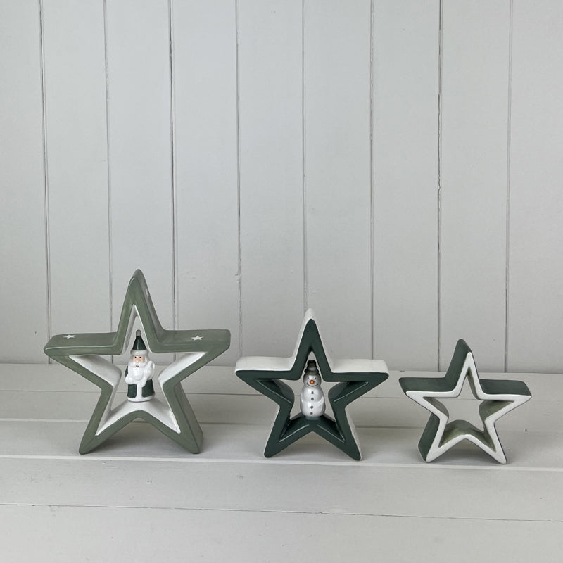 Light Green Ceramic Star With Santa Decoration