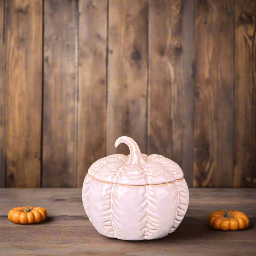 Glazed Ceramic Pumpkin Jar With Textured Detail