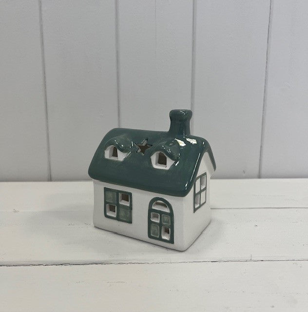 White/Green Ceramic House Tealight