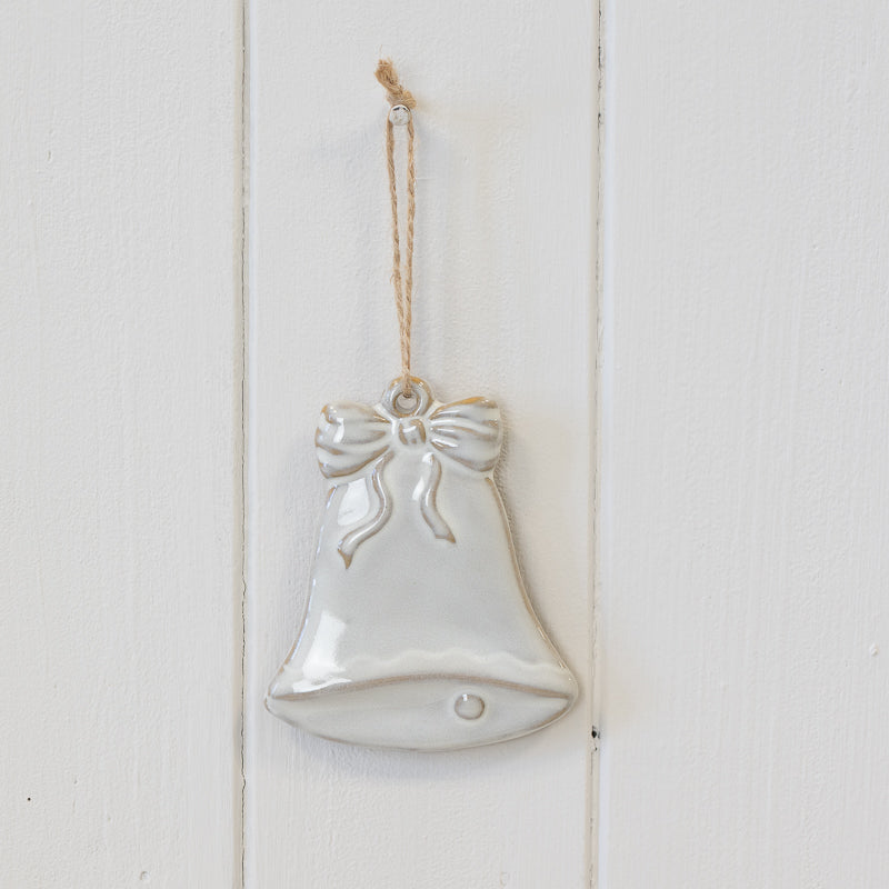 Ceramic Natural Hanging Bell with Bow