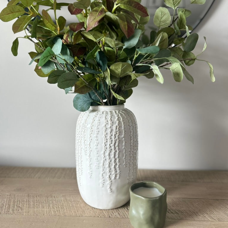 Cream Ceramic Ribbed Vase