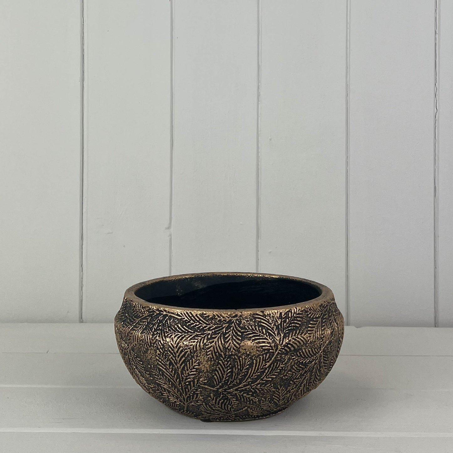 Gold Plant Bowl With Leaf Design