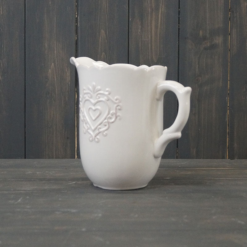 White Ceramic Pot And Jug Heart Design