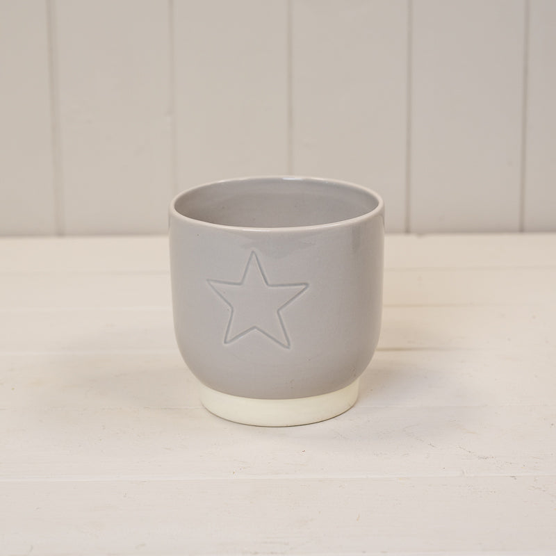 Round Warm Grey Debossed Heart Pot