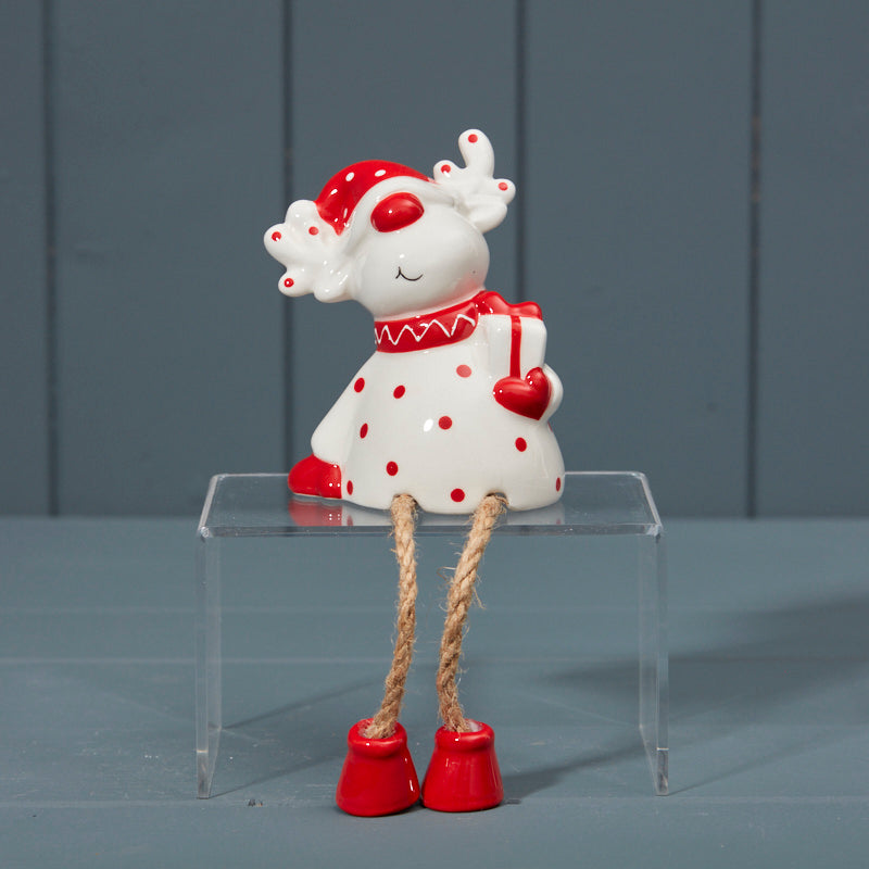 Red and White Ceramic Deer