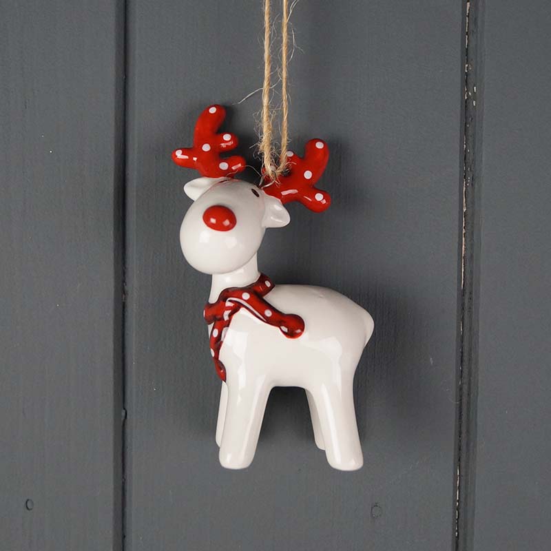 Red And White Ceramic Hanging Deer