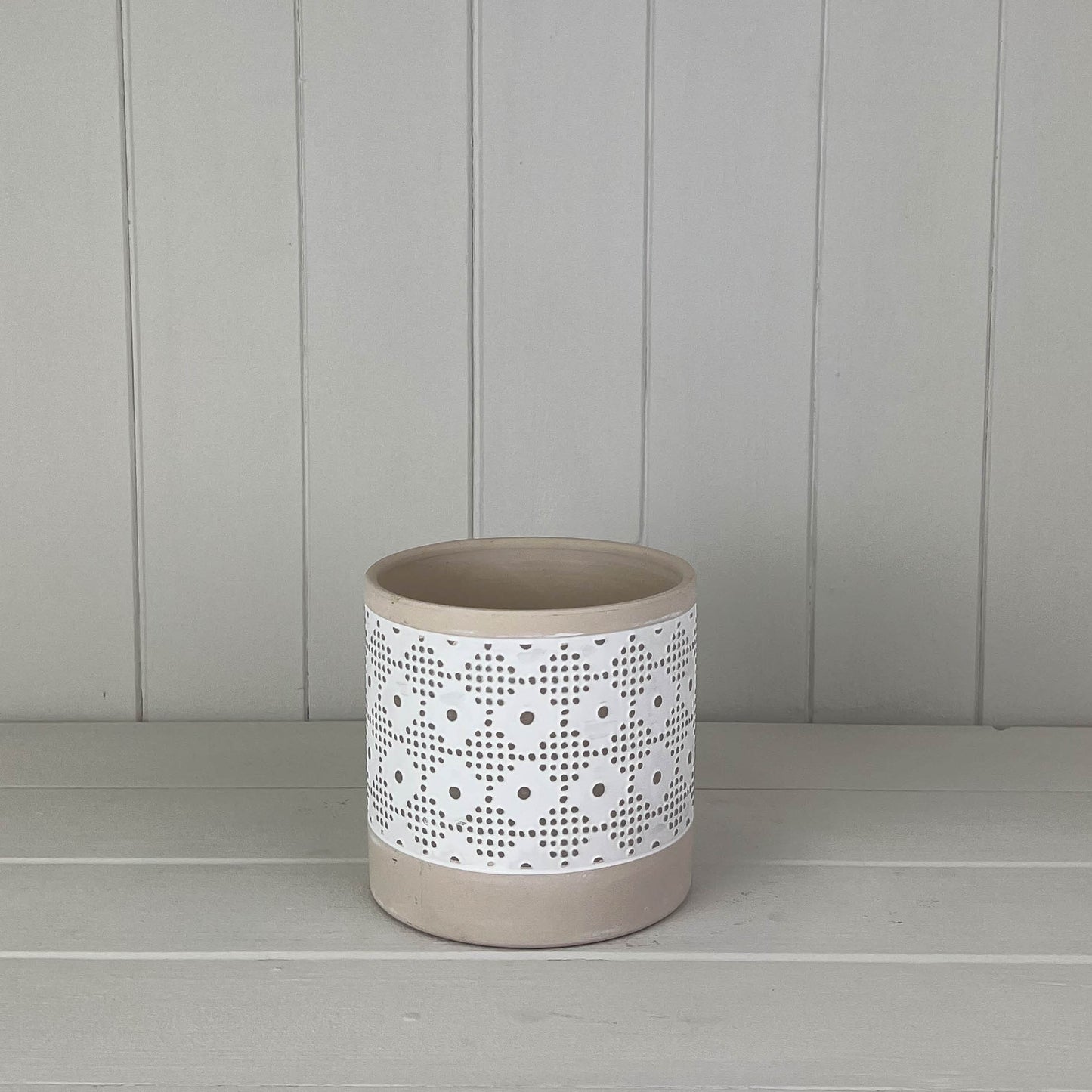 Round Patterned Cement Pot - Black & Beige