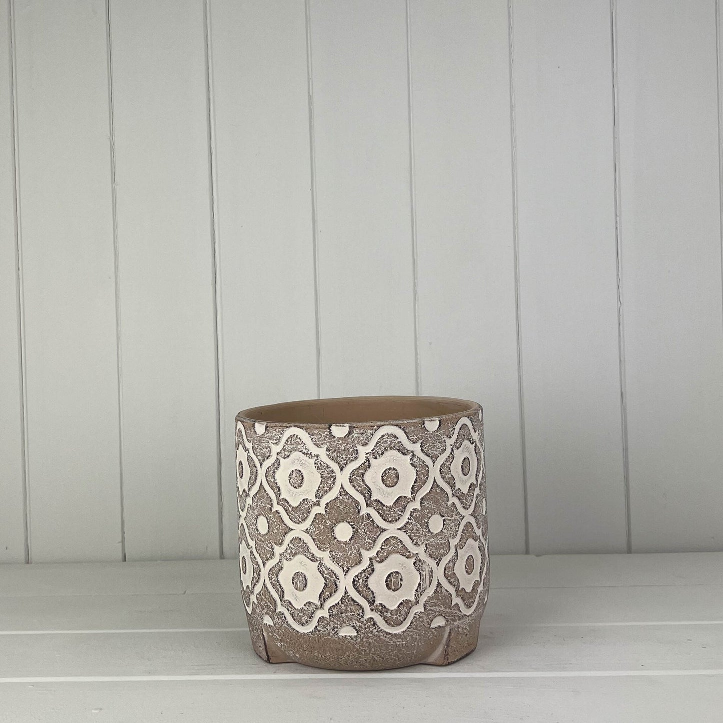 Round Brown Patterned Cement Pot