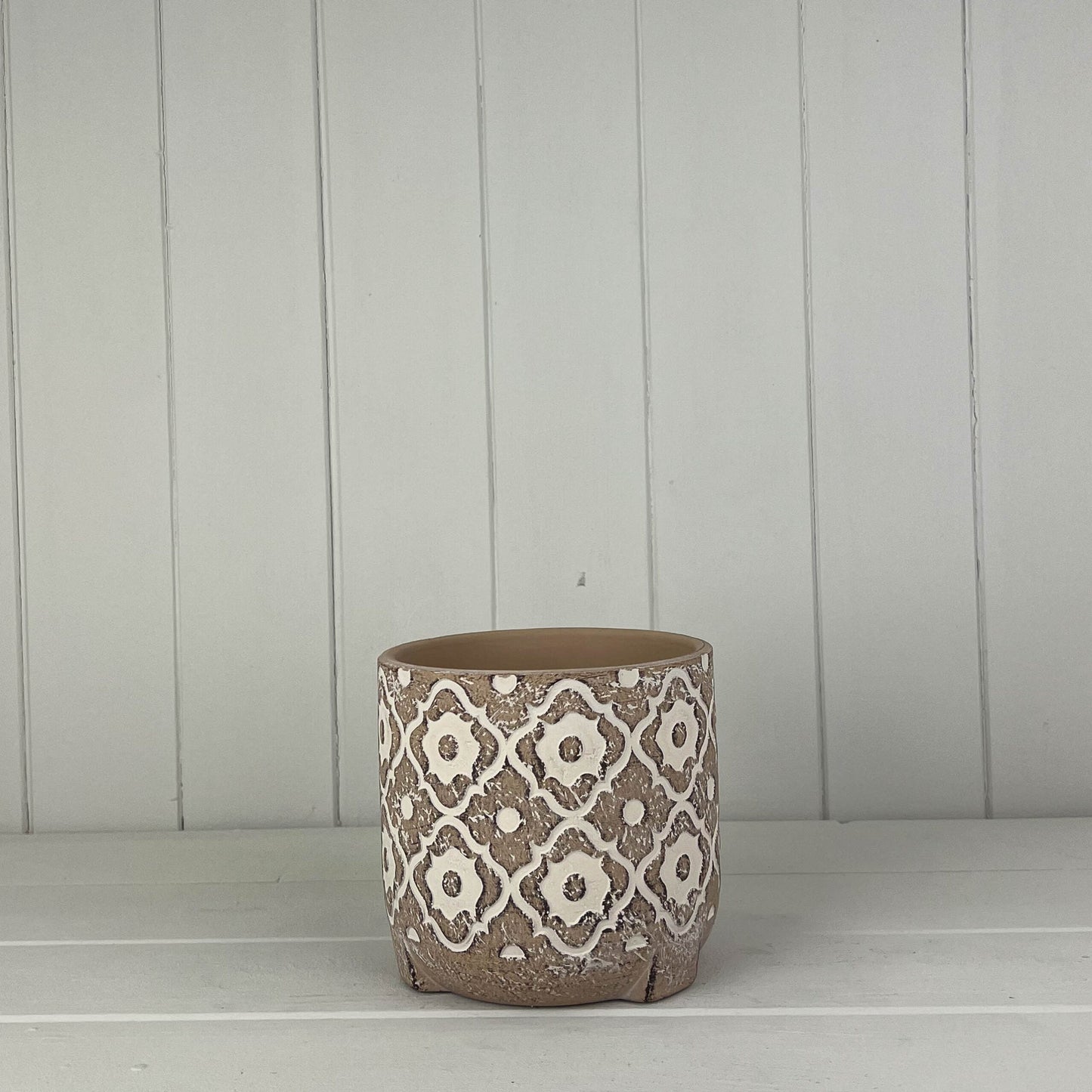 Round Brown Patterned Cement Pot