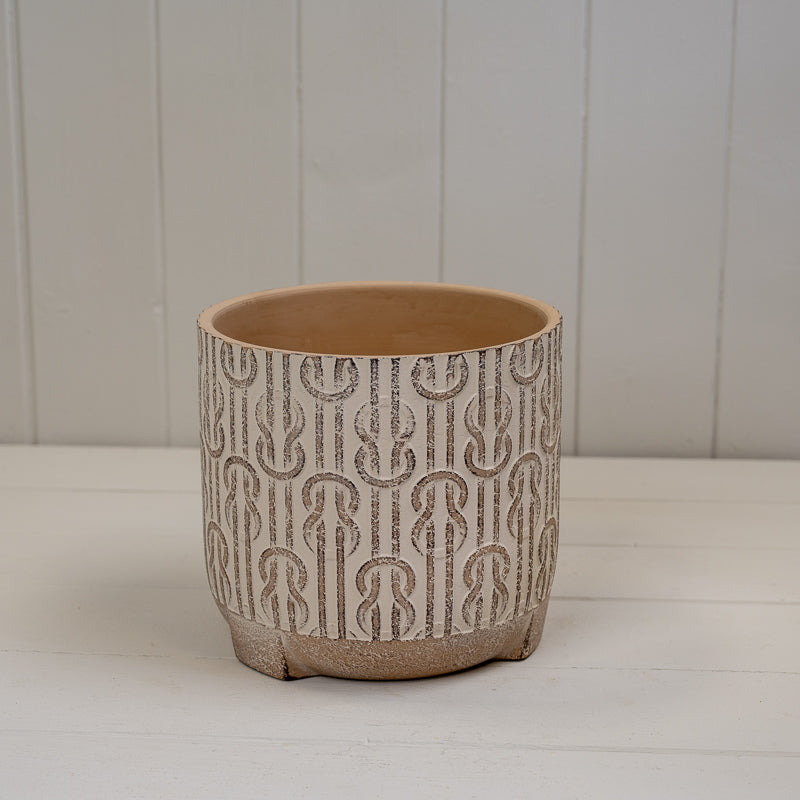 Round Brown Patterned Cement Pot