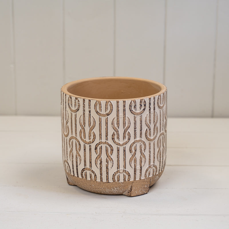 Round Brown Patterned Cement Pot