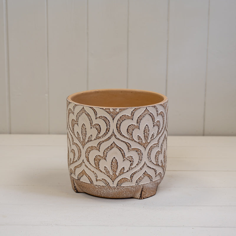 Round Brown Patterned Cement Pot