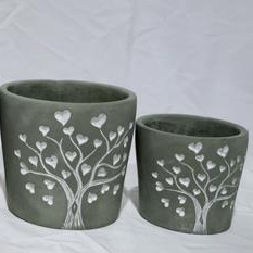 Grey Cement Love Tree Pot Collection