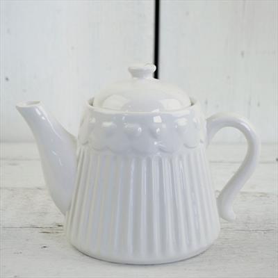 White Heart Ribbed Ceramic Tea Set