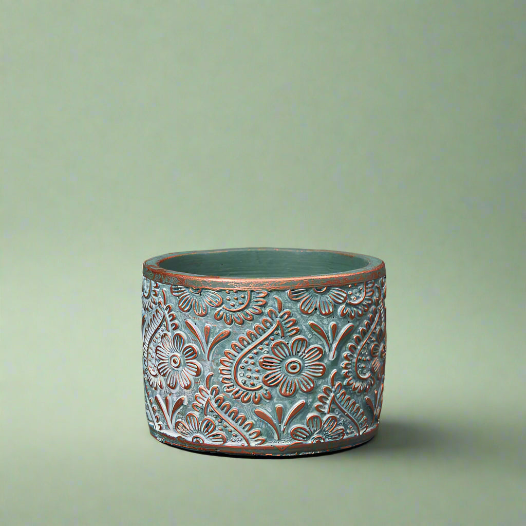 Green and Copper Washed Cement Planter