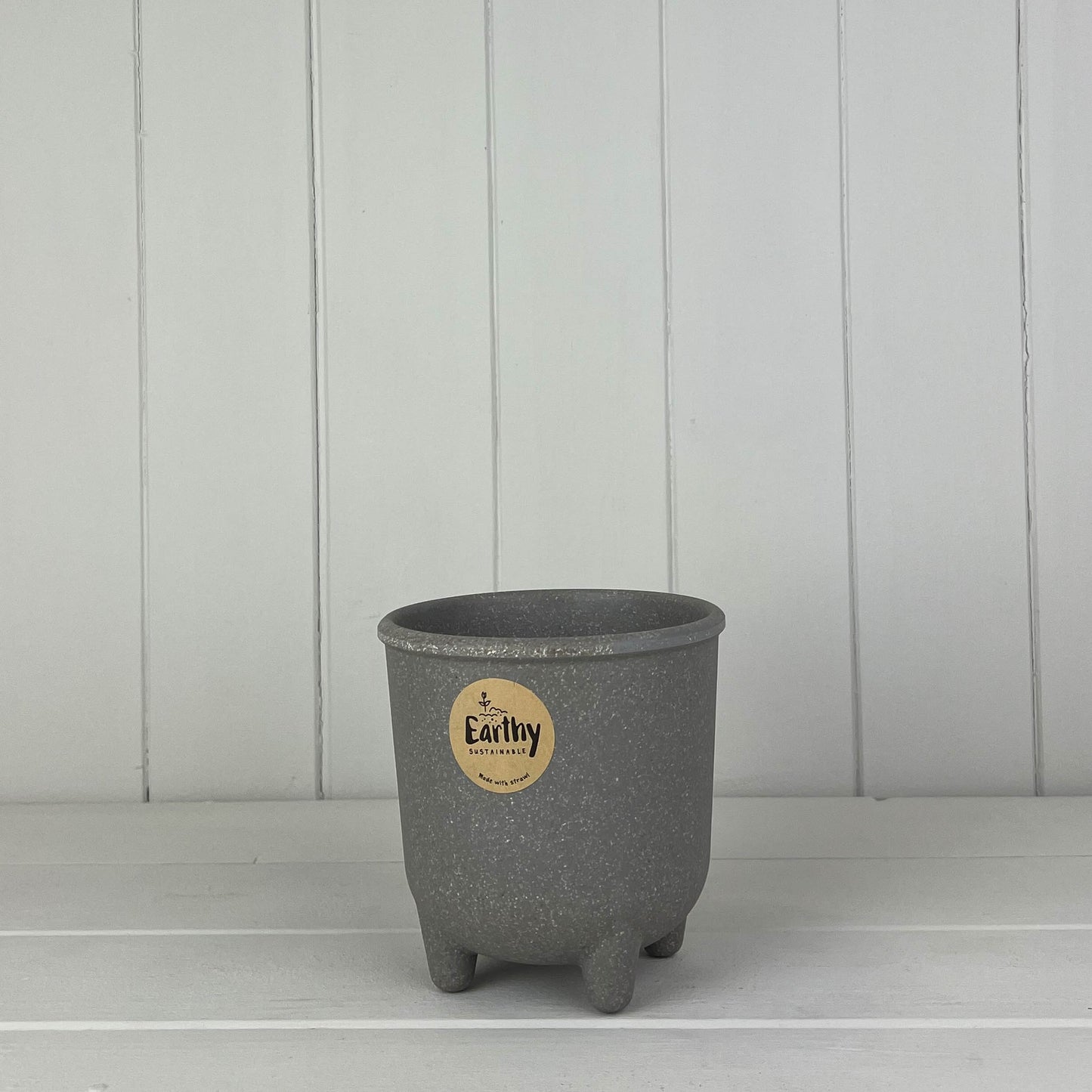 Warm Grey Straw Planter With Feet