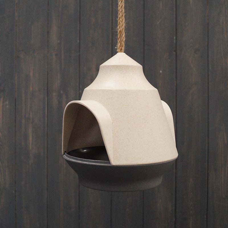 2-Tone Cream/Grey Hanging Bird Feeder - Bamboo