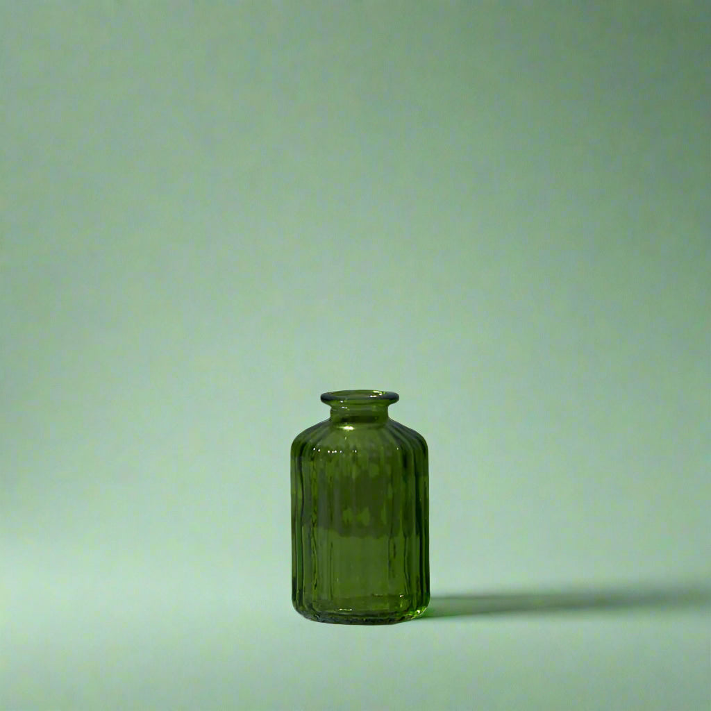 Emerald Green Ribbed Glass Bottle