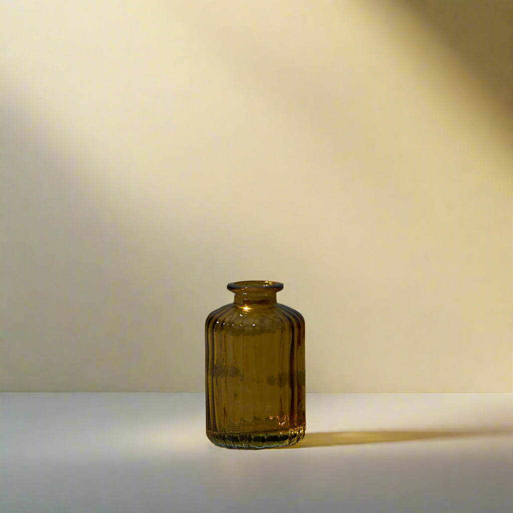 Yellow Ribbed Glass Bottle